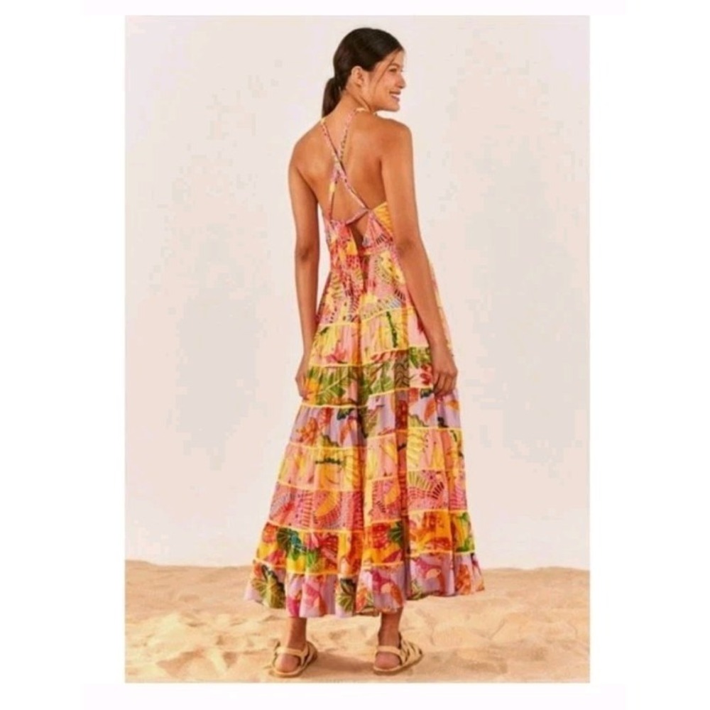 Farm Rio Mixed Prints Halter Neck Maxi Dress Women's L Topical‎ Dopamine - Picture 3 of 7